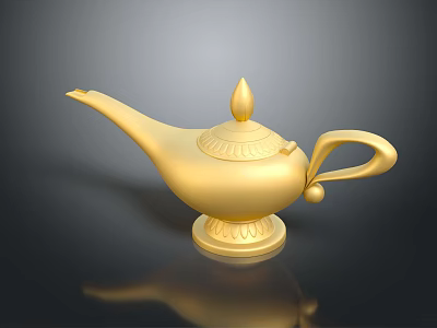 Golden Decorative Tea Pot With Slender Spout Ornate Patterns And Reflective Surface 3d model