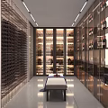 Modern Wine Cellar Interior Design With Glass Display Racks And Illuminated Wine Bottles