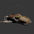 Orange Yellow Spaceship Sideways with Floating Astronaut in Cosmic Space Exploration