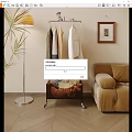 Modern Rolling Clothes Rack With Hanging Clothes And Storage Basket In Cozy Living Room