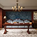 Traditional Dining and Living Room Interior With Wooden Table Sofa Chandelier And Area Rug