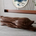 Elegant Natural Wooden Stool With Log Texture In Modern Interior And Decorative Painting Green Plant