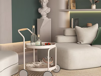 Modern Living Room With Round Side Table On Wheels 3d model
