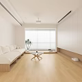 Modern Living Room Interior With Wooden Elements White Sofa Plants And Floor to Ceiling Windows