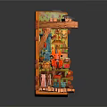 Miniature Decorative Landscape With Wooden Frame Colorful Fabric And Small Cabinets