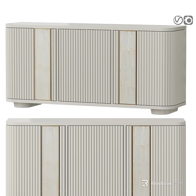 Modern Minimalist Sideboard With Vertical Striped Doors And Light Wood Finish 3d model 