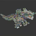 Colorful 3D Block Constructed Dinosaur Shaped Creature With Pixel Art Design