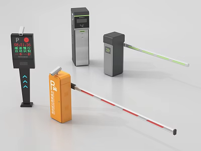 Public Facility Parking Barrier Gates With Various Colors And Control Panels 3d model