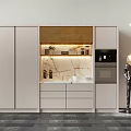 Modern Light Colored Kitchen Cabinets With Marble Countertop Built in Oven And Decorative Items