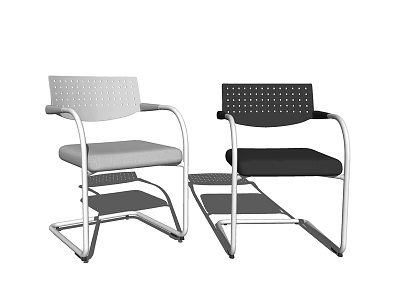 Gray And Black Office Chairs With Armrests Perforated Backrests Footrests And Metal Frames 3d model