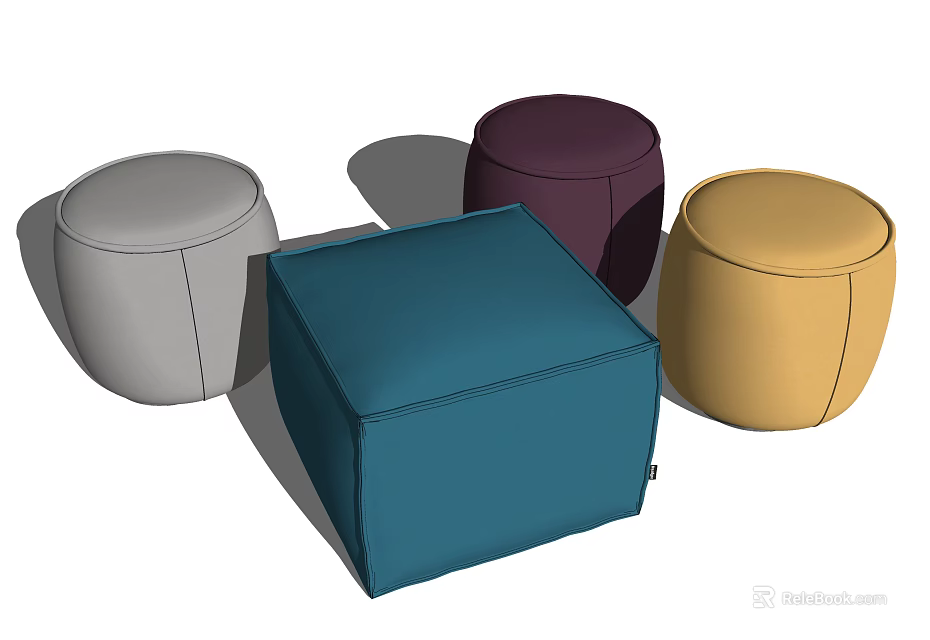 Colorful Round And Square Stools For Modern Home Interior Decor 3d model