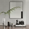 Modern Decorative Ornament Set with Green Plant Vase Mirror Vintage Camera and Books