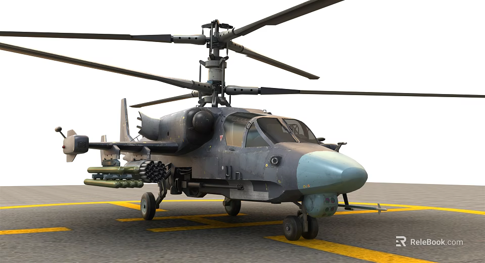 Armed Military Helicopter With Weapon Mounts Blue Nose Parked On Ground 3d model 