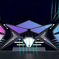 Modern Stage Design With Geometric Shapes Neon Lights And Colorful Panels