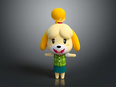 Cute Dog Game Character With Yellow Ears Green Plaid Vest Blue Skirt And Open Arms 3d model