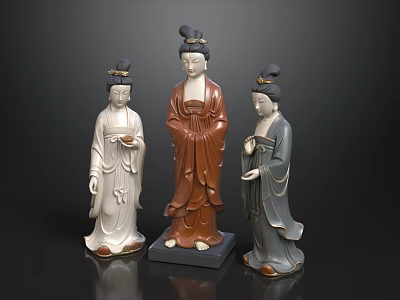 Ancient Female Landscape Sculptures With White Brown Gray Standing Postures And Traditional Details 3d model