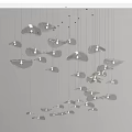 Silver Leaf Shaped Chandeliers Hanging In Irregular Layered Arrangement On White Background 3d model