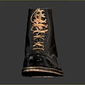 Vintage Black Ankle Boots With Orange Laces Wooden Heel And Handcrafted Sole