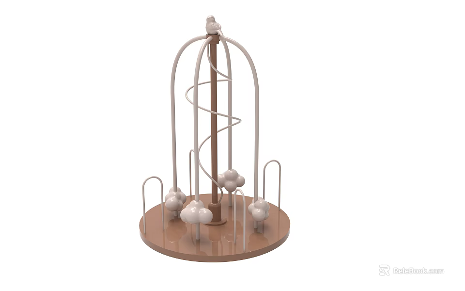 Children's Playground Structure With Circular Base Spiral Design And White Spherical Elements 3d model 