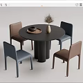 Modern Round Black Dining Table Set With Two Brown Two Blue Chairs Vase Reed Tray 3d model