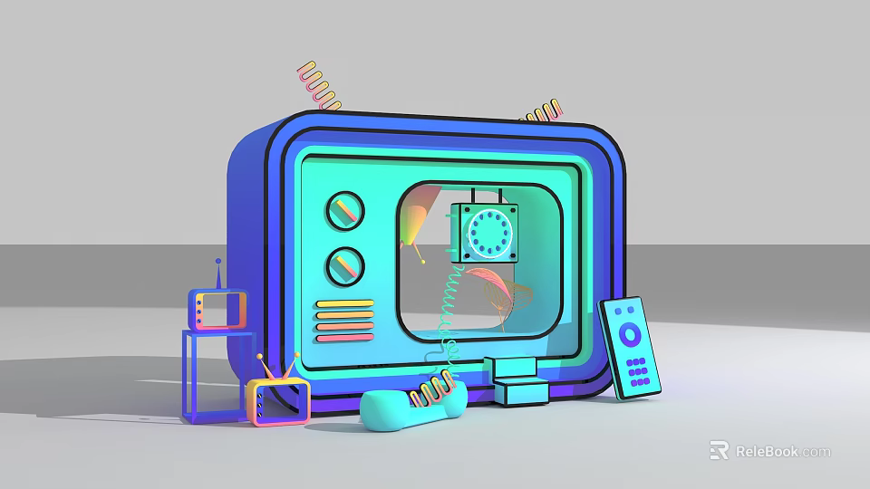 Retro TV Photo Spot Featuring Antennas Small TV Models Remote And Game Controller 3d model 