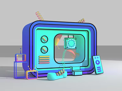Retro TV Photo Spot Featuring Antennas Small TV Models Remote And Game Controller 3d model