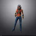 White Haired 3D Character Model In Red Vest Blue Pants With Wrist Guards And Belt