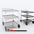 Silver And Black Metal Utility Carts With Multiple Shelves And Wheels 3d model