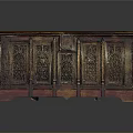 Traditional Wooden Cabinet With Intricate Carved Details And Dark Brown Red Finish