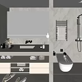 Modern Bathroom Interior With Large Mirror Vanity Storage Cabinets Toilet And Natural Light From Blinds