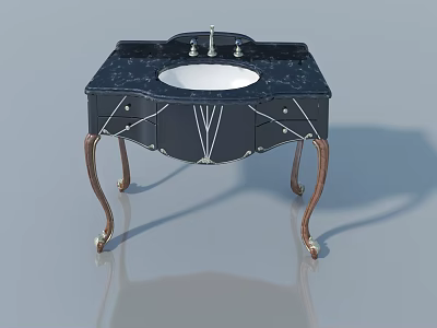 Smart Bathroom Vanity With Black Countertop White Sink And Brass Legs Design 3d model