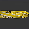 Yellow Modern Circular Sculpture With Perforated Mesh Design And Reflective Surface