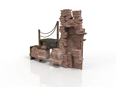 Ancient Ruined Brick Building With Wooden Beam Structure And Broken Walls 3d model