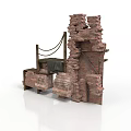 Ancient Ruined Brick Building With Wooden Beam Structure And Broken Walls