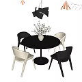 Modern Dining Table and Chair Combination Round Dining Table Single Chair Four-person Dining Table and Chair Minimalist Dining Table and Chair Restaurant Chandelier 3d model
