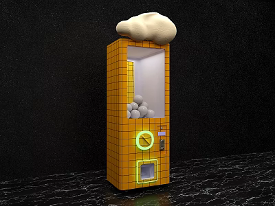 Yellow Grid Vending Machine with White Cloud Decor and White Balls Inside 3d model