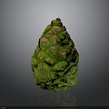 Green Pine Cone Plant Organ with Red Spots and Hair Like Scales on Gray Background