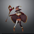 Cartoon Fantasy Wizard Character With Purple Hat Red Cloak And Staff