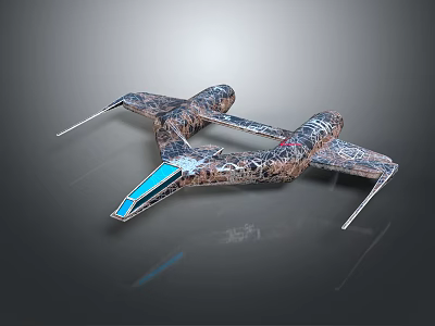 Futuristic Winged Aircraft Model With Metallic Texture And Blue Accent Design 3d model