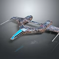 Futuristic Winged Aircraft Model With Metallic Texture And Blue Accent Design