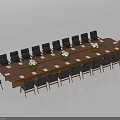 Modern Conference Table With Wooden Top Black Chairs And Floral Arrangements In Meeting Room