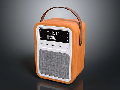 Portable Wooden Audio Speaker With Leather Handle Digital Time Display FM Radio And Control Buttons 3d model