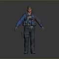 3D Military Character With Green Helmet Blue Jacket Gray Pants And Tactical Gear