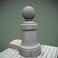 Gray Stone Pillar With Spherical Top And Square Base On Square Stone Tiles 3d model