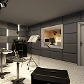 Modern Workspace With Beige Walls White Table Orange Geometric Chairs And Ceiling Lights