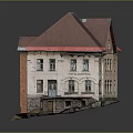 Vintage Building With Red Roof Red Brick Walls Light Colored Exterior And Windows