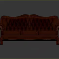 Red Leather Three Seater Sofa With Carved Details Curved Arms And Decorative Legs