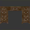 Vintage Wooden Office Desk With Green Felt Top Multiple Drawers And Metal Handles