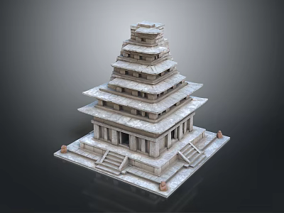Ancient Stone Temple Structure With Multiple Tiered Platforms And Stone Steps 3d model