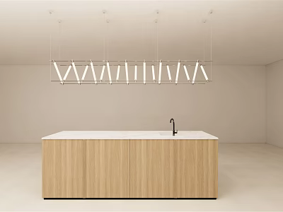 Modern Open Kitchen Interior Design With Island Counter And Cabinets 3d model